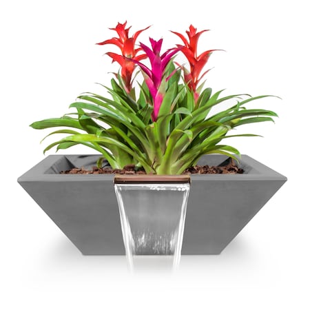 The Outdoor Plus 24 Square Maya Planter & Water Bowl - GFRC Concrete - Natural Gray - OPT-24SPW-NGY